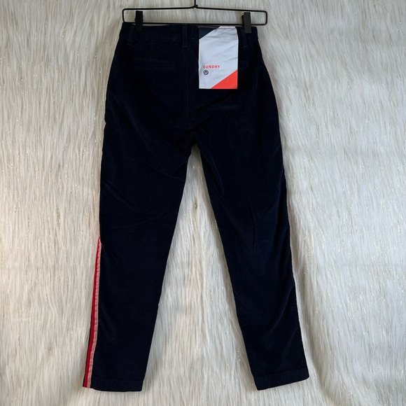 Sundry Womens Straight Leg Pants Blue Corduroy Mid Rise Pockets Stripes 24 New - Picture 4 of 9